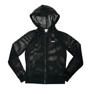 Victoria’s Secret PINK Black Mesh Zipper Hoodie Jacket Size XS Extra Small